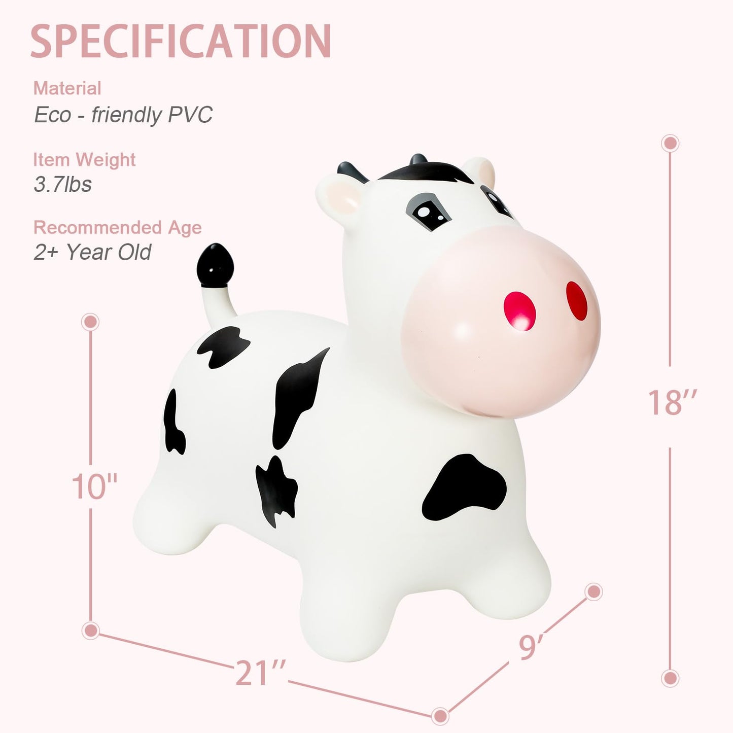 INPANY Bouncy Cow Hopper Toy for Toddlers – Inflatable Ride-On for Indoor & Outdoor Play