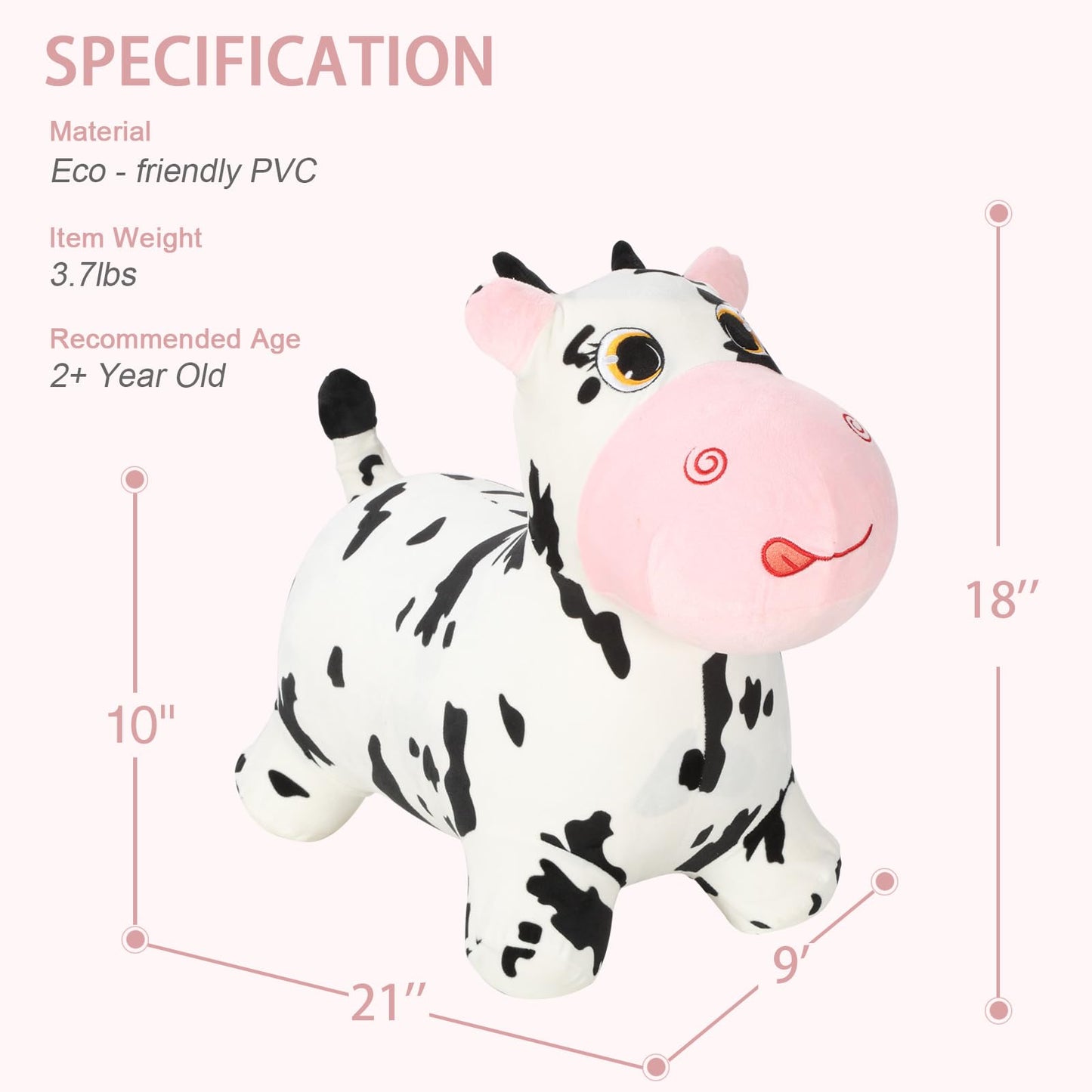 INPANY Bouncy Cow Farm Toy – Plush Ride-On Hopper for Toddlers (2-4)