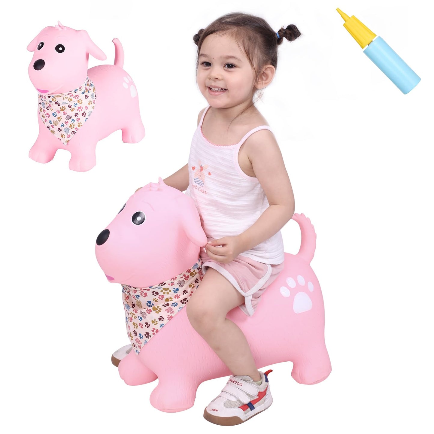 INPANY Bouncy Dog Hopper for Toddlers – Inflatable Ride-On Toy with Pump Included