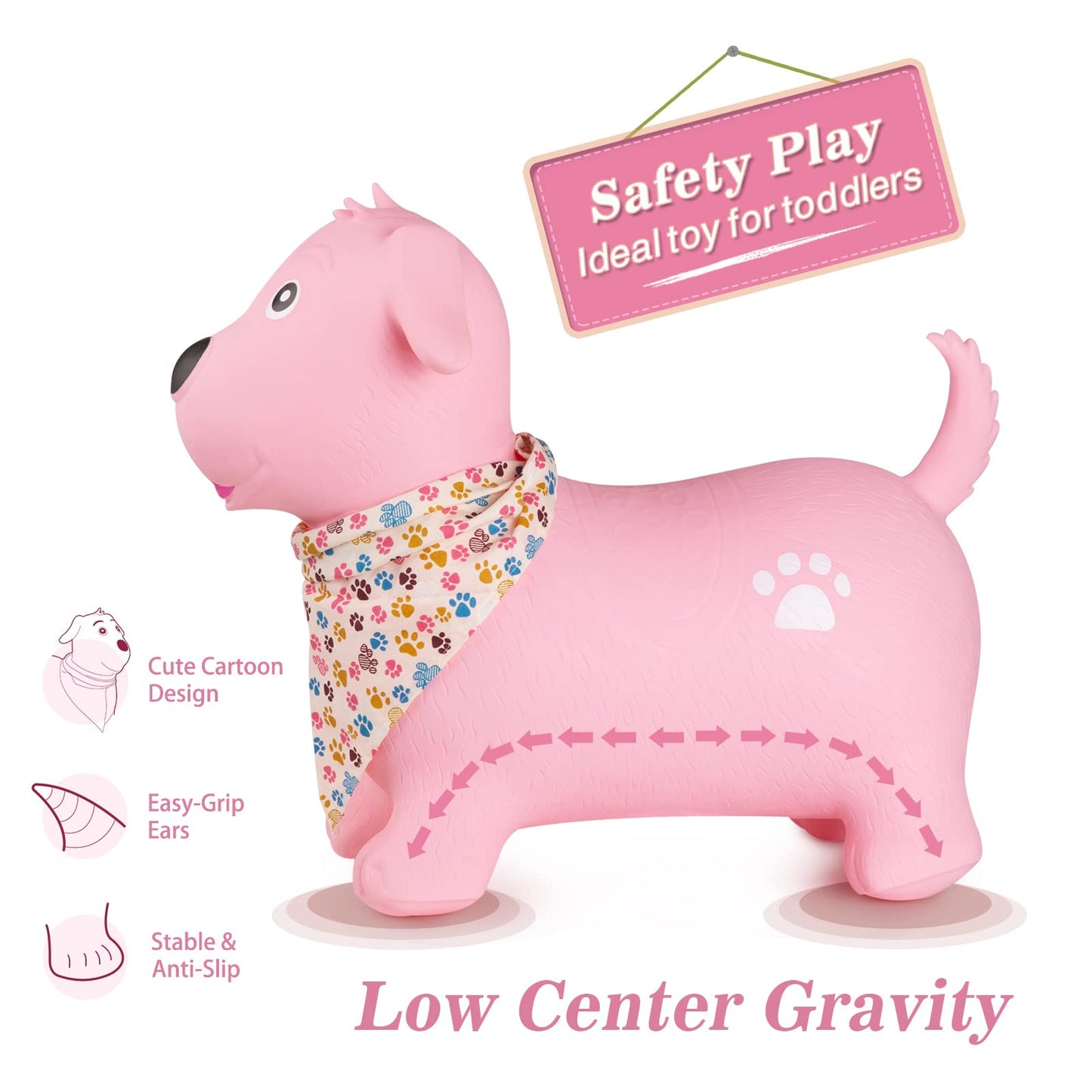 INPANY Bouncy Dog Hopper for Toddlers – Inflatable Ride-On Toy with Pump Included