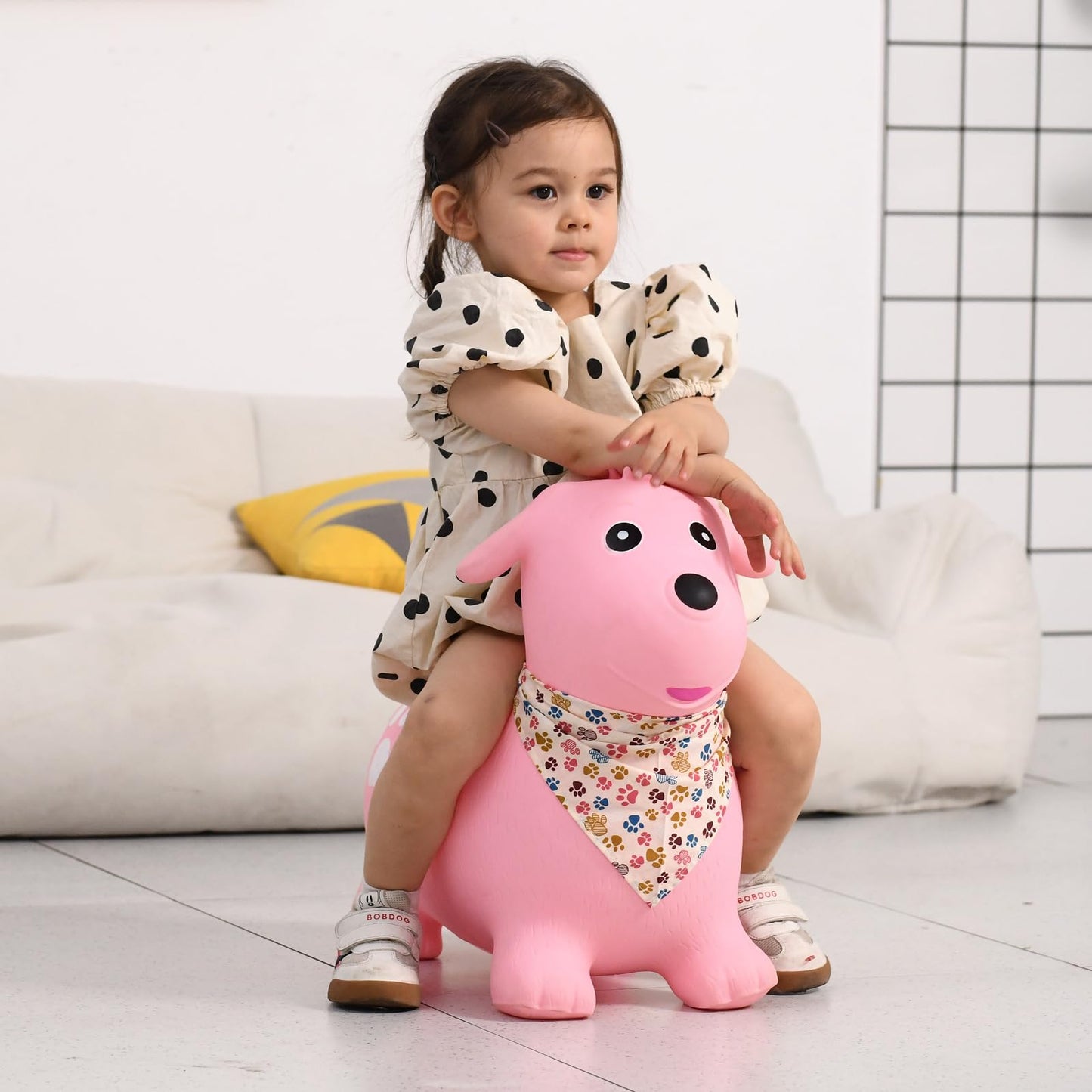 INPANY Bouncy Dog Hopper for Toddlers – Inflatable Ride-On Toy with Pump Included