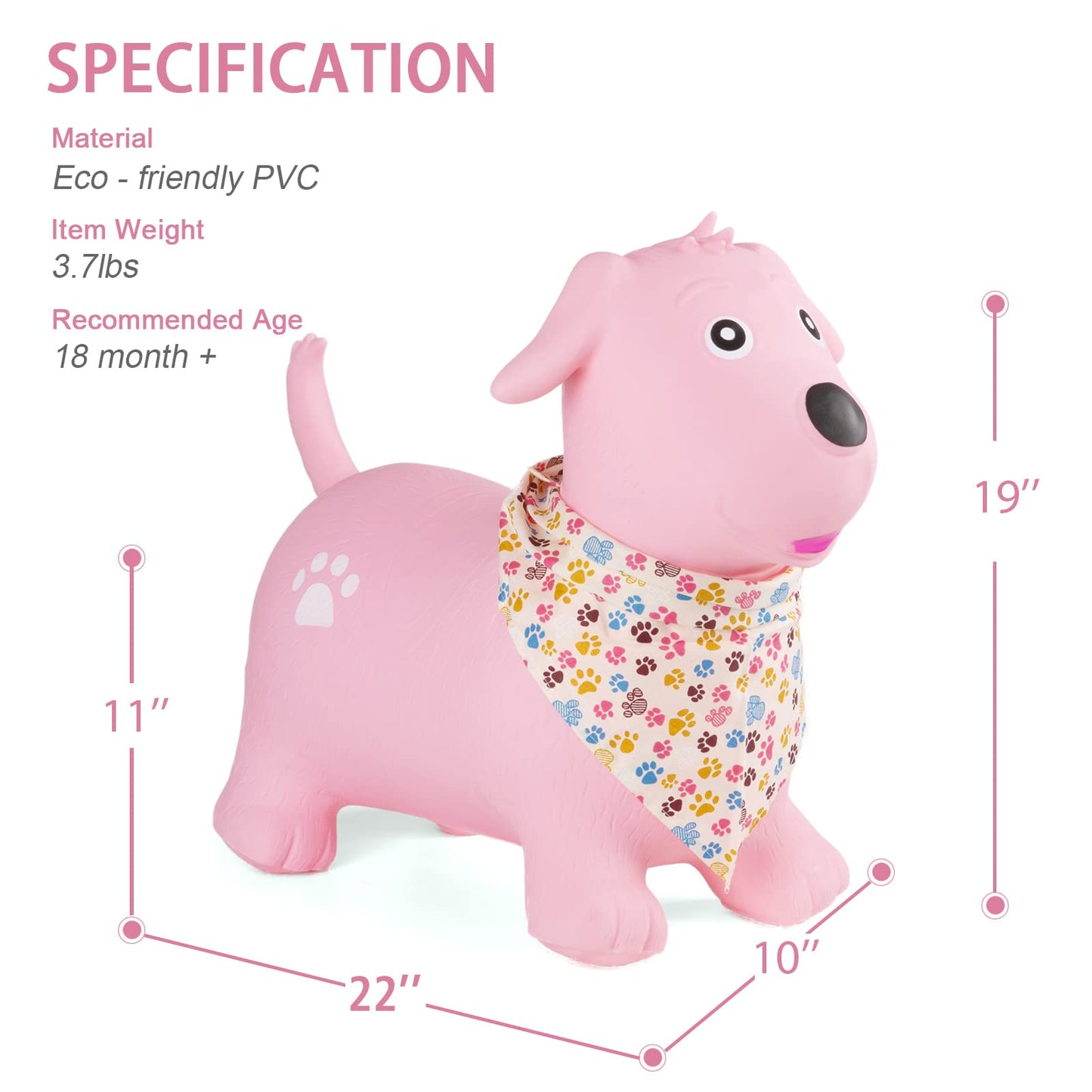 INPANY Bouncy Dog Hopper for Toddlers – Inflatable Ride-On Toy with Pump Included