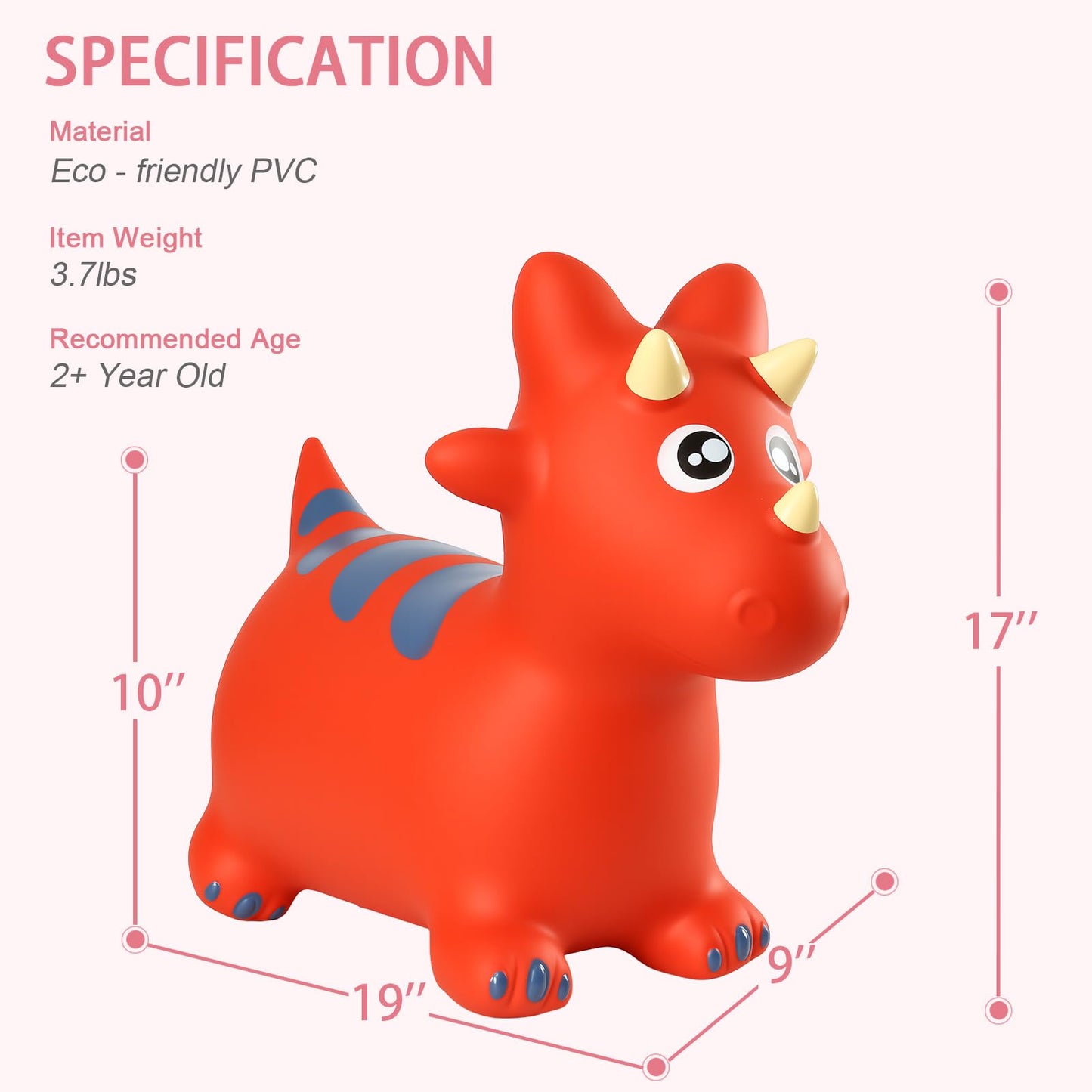 INPANY Bouncy Horse and Dinosaur Hopper – Durable Inflatable Toddler Bouncer for Indoor and Outdoor Play (Red)