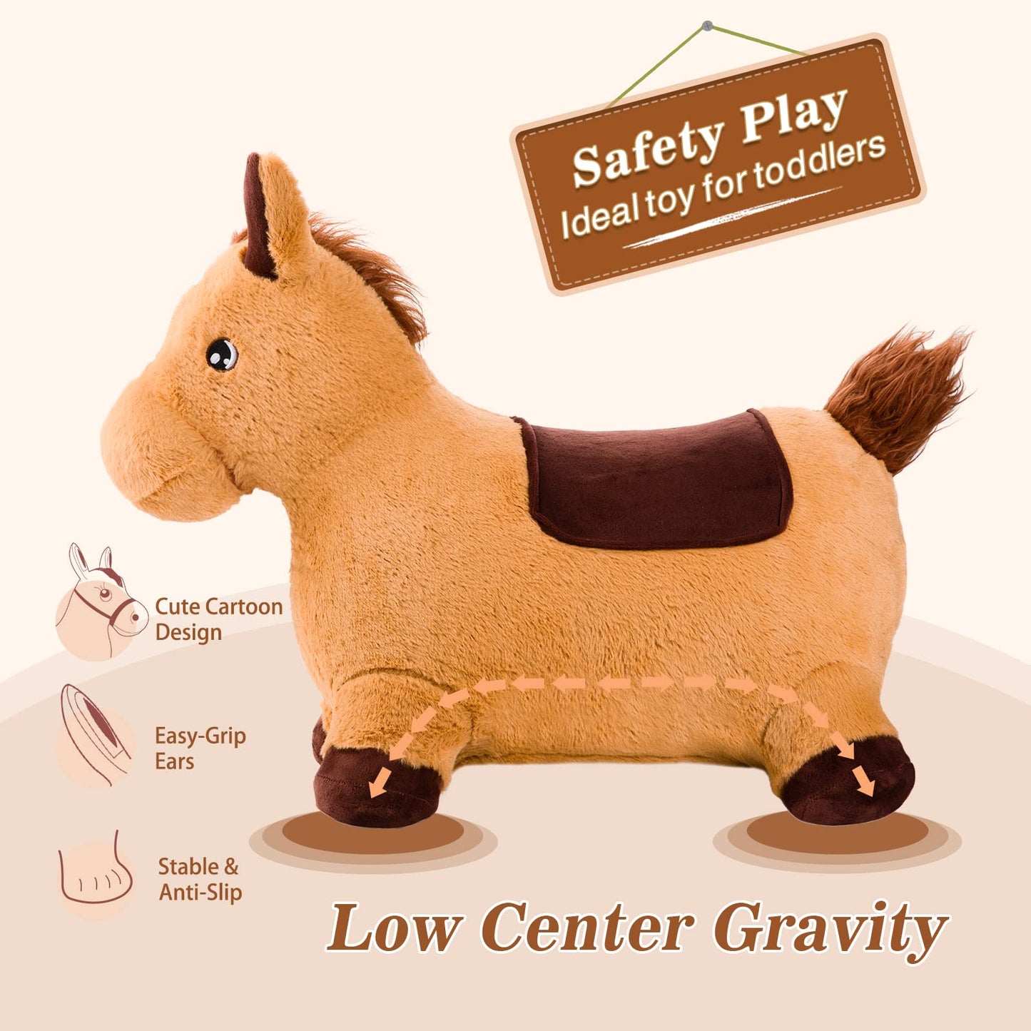 INPANY Bouncy Horse for Toddlers - Plush Ride-On Toy with Pump (Indoor & Outdoor)