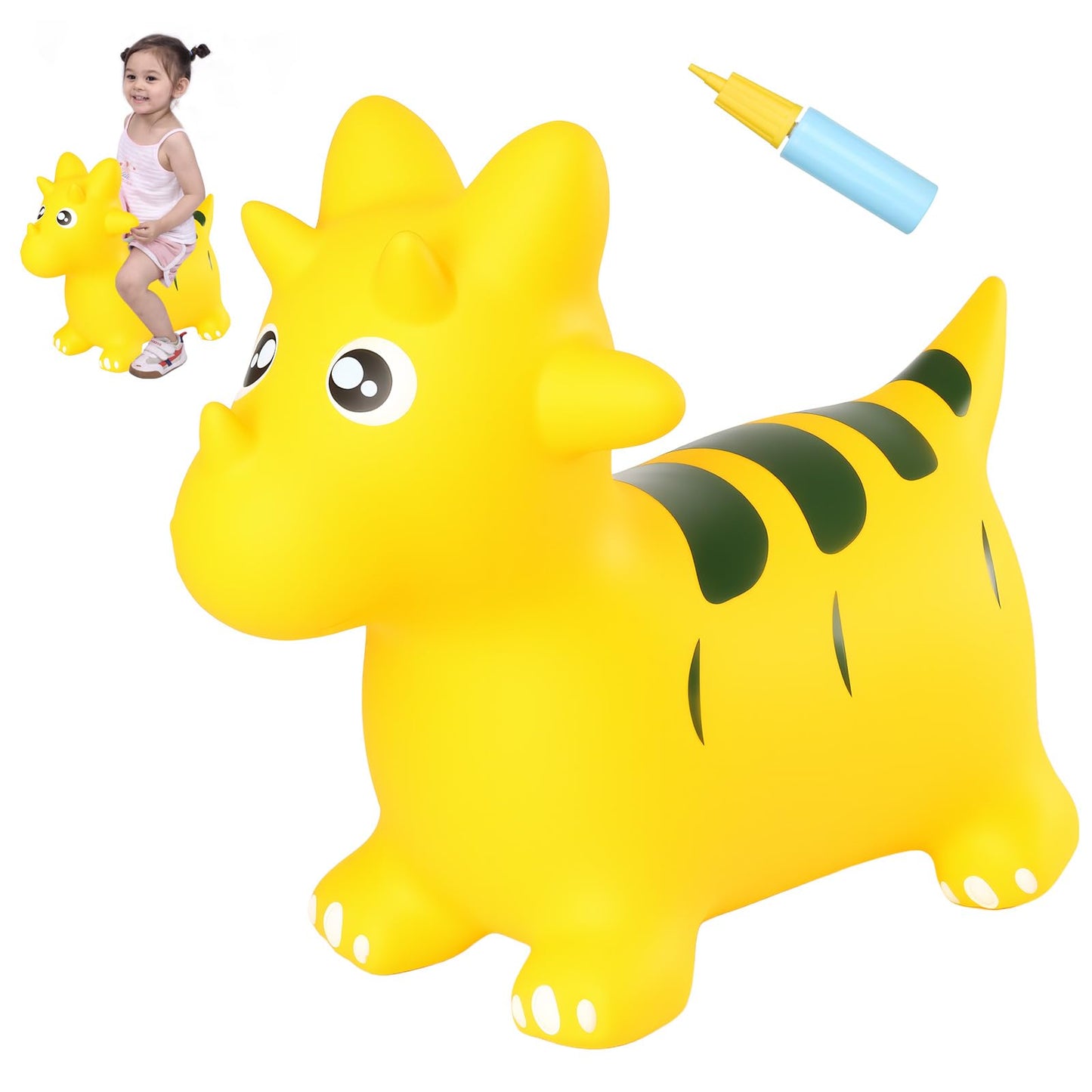 INPANY Bouncy Horse & Dinosaur Hopper Toy – Toddler Inflatable Ride-On (2–4 yrs) – Yellow
