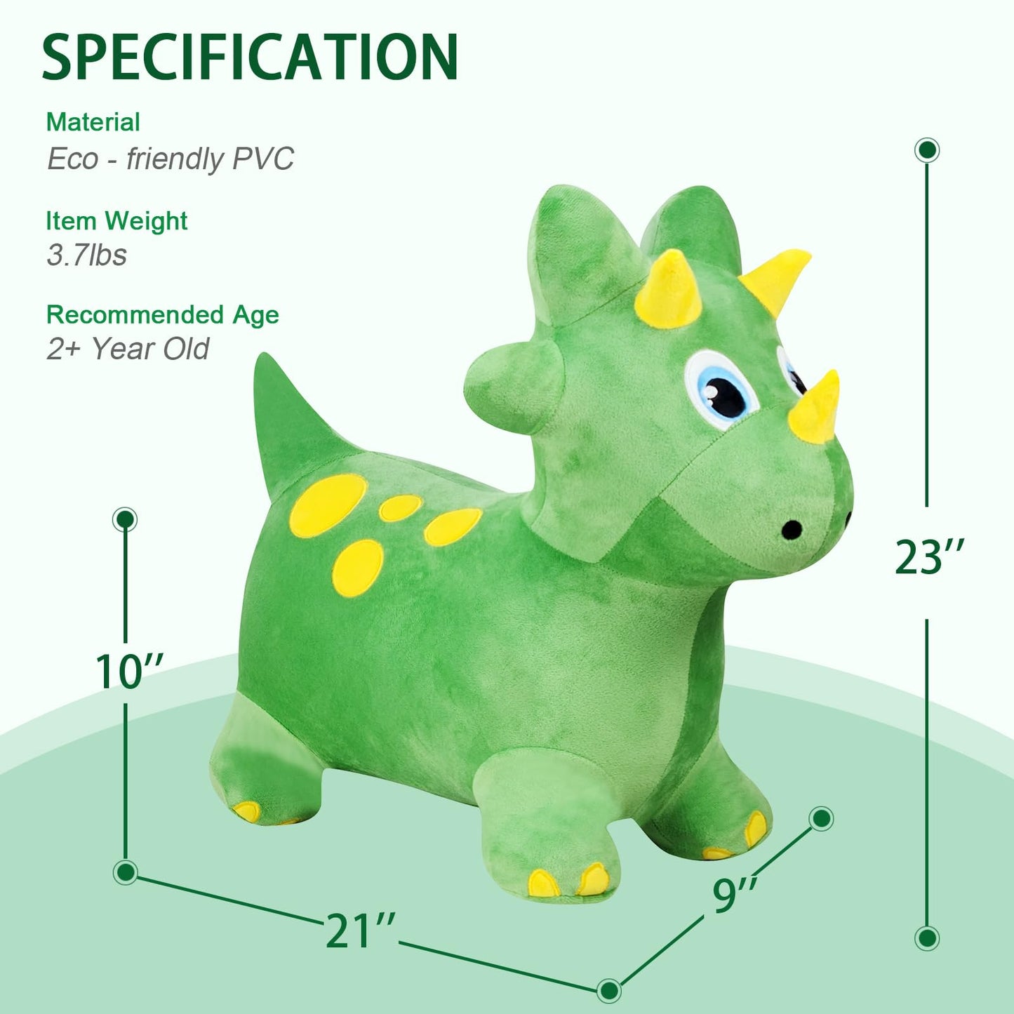 INPANY Bouncy Dinosaur Hopper Toy – Plush Triceratops Ride-On for Toddlers