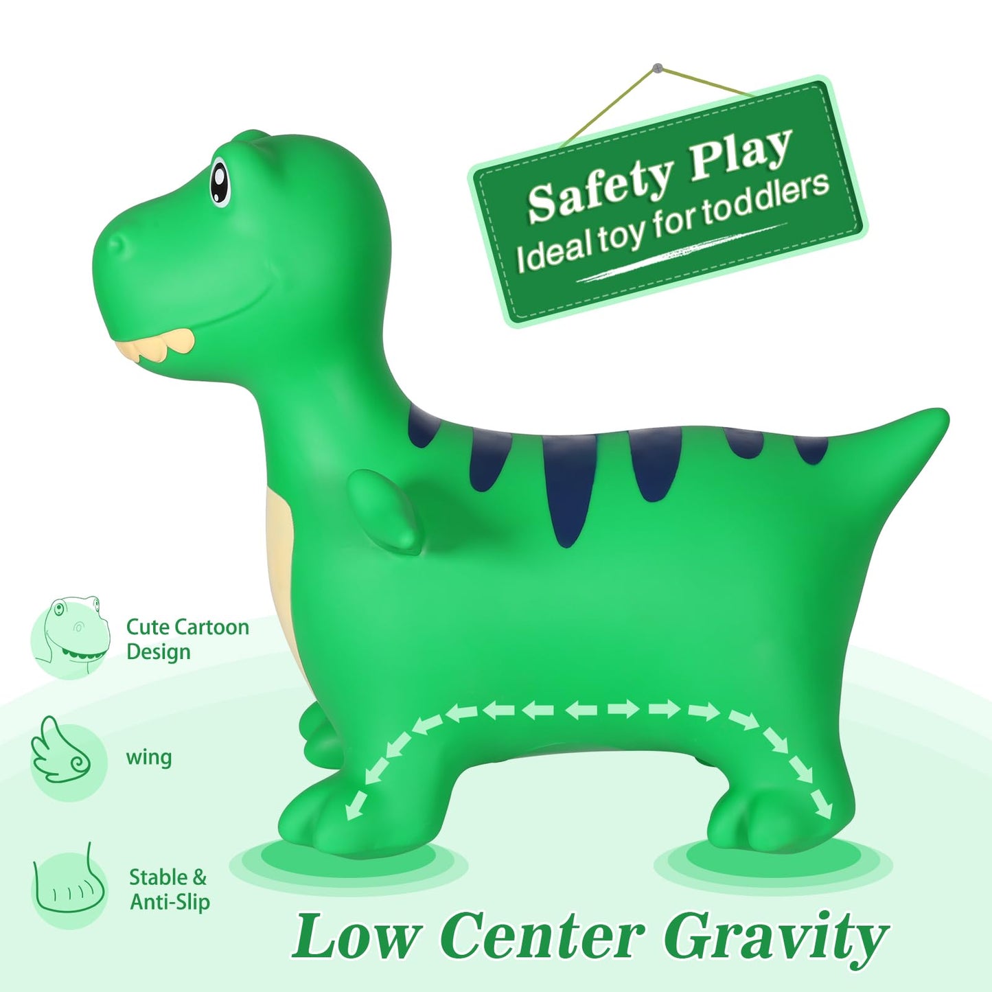 INPANY Bouncy Horse Dinosaur Hopper Toy for Toddlers – Indoor/Outdoor Ride-On Inflatable Bouncer