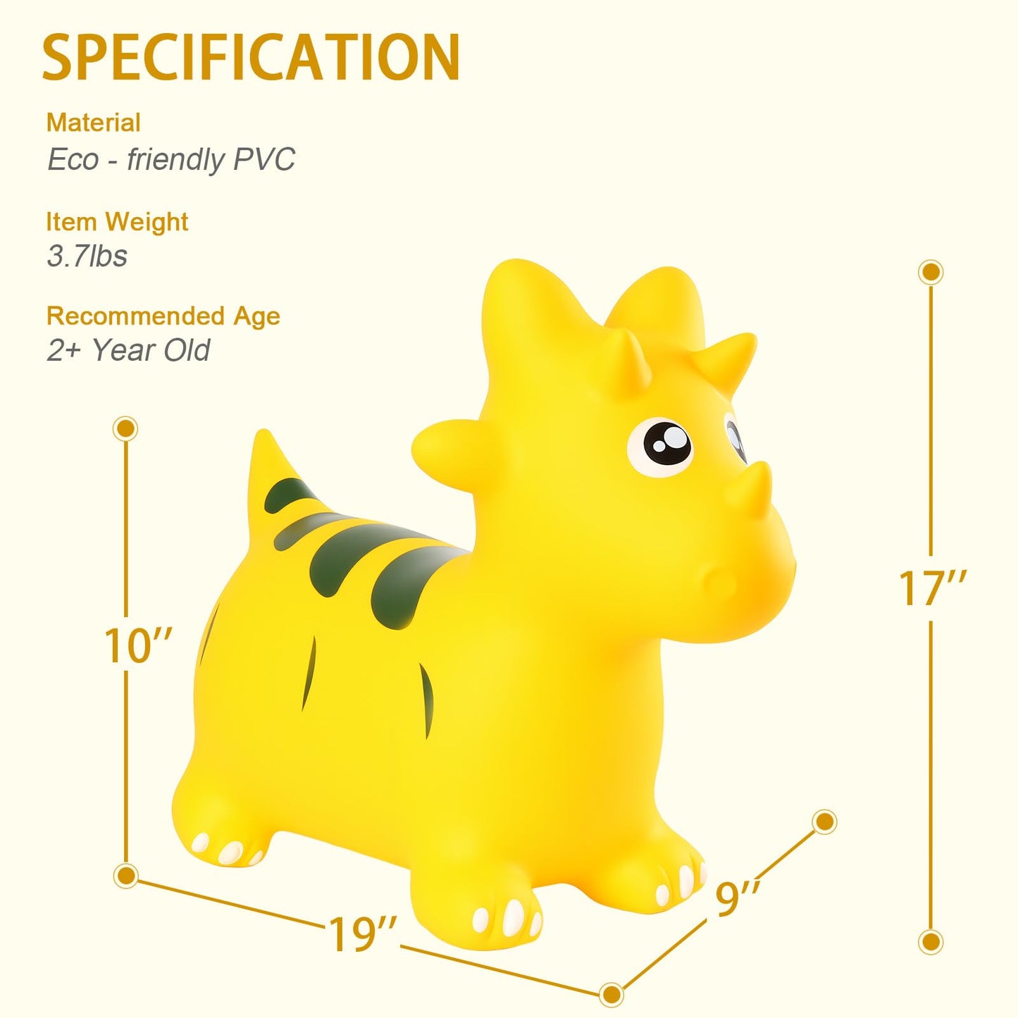INPANY Bouncy Horse & Dinosaur Hopper Toy – Toddler Inflatable Ride-On (2–4 yrs) – Yellow