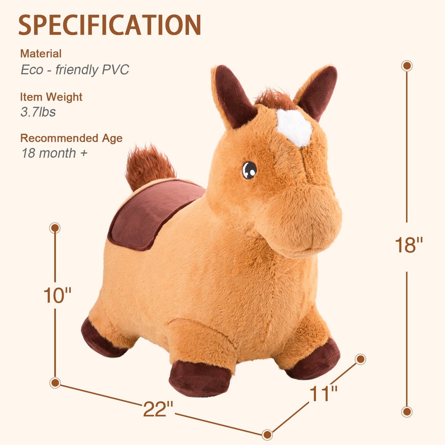 INPANY Bouncy Horse for Toddlers - Plush Ride-On Toy with Pump (Indoor & Outdoor)