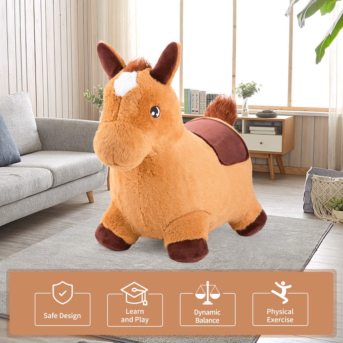 INPANY Bouncy Horse for Toddlers - Plush Ride-On Toy with Pump (Indoor & Outdoor)
