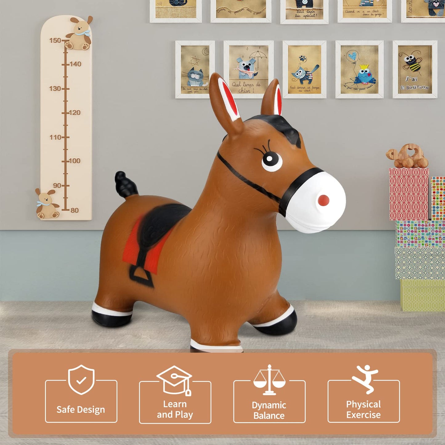 INPANY Bouncy Horse Hopper Toy – Ride-On Farm Animal for Toddlers 2-4