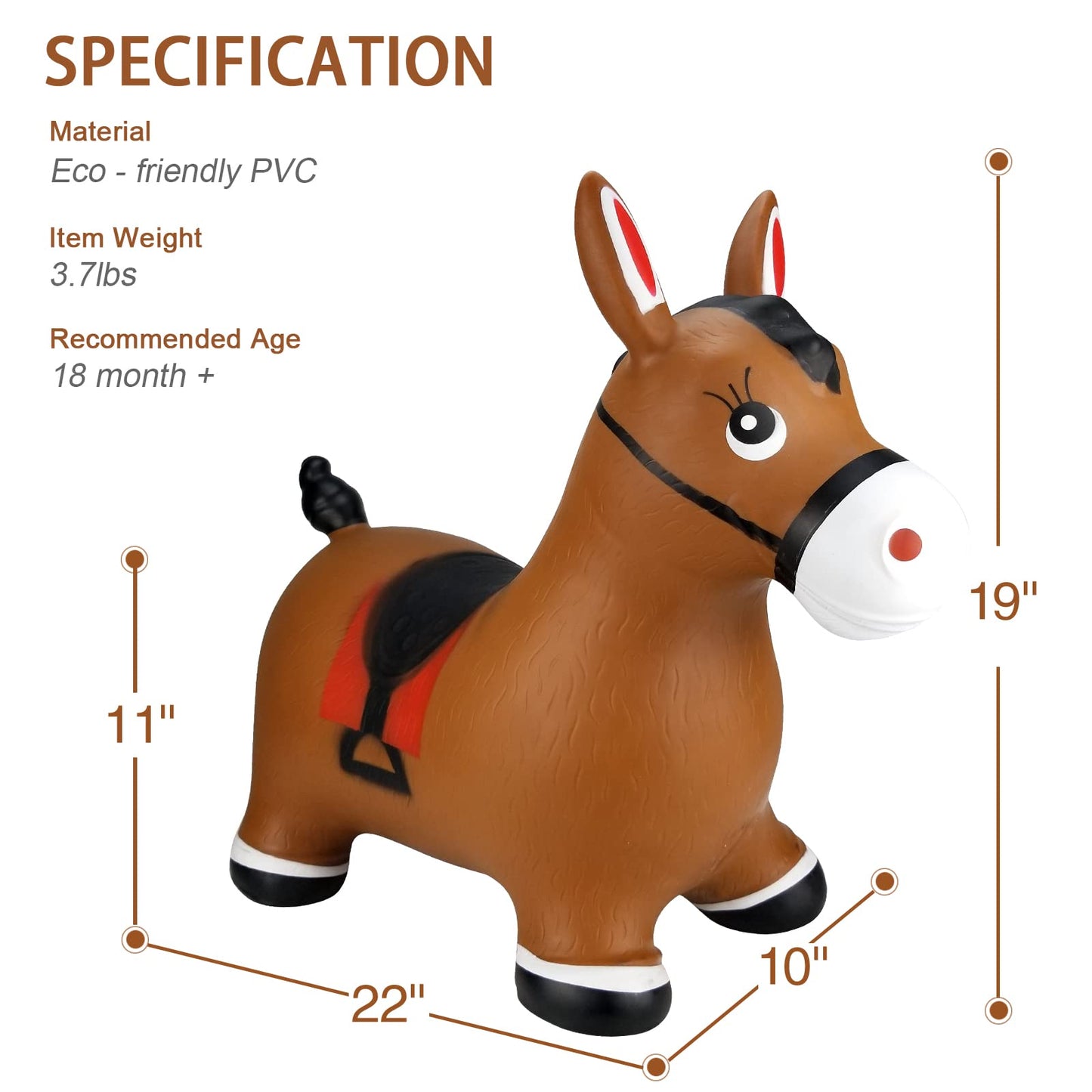 INPANY Bouncy Horse Hopper Toy – Ride-On Farm Animal for Toddlers 2-4