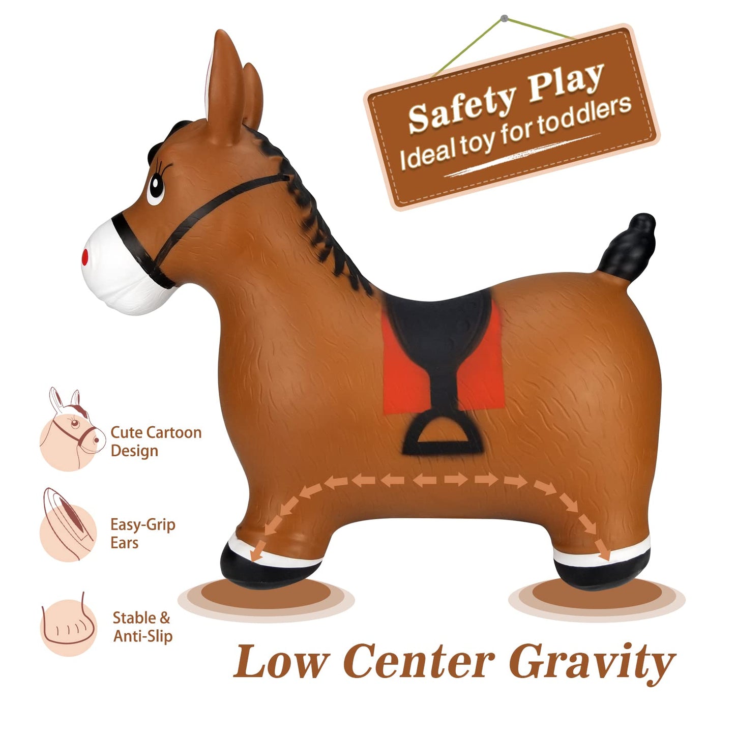 INPANY Bouncy Horse Hopper Toy – Ride-On Farm Animal for Toddlers 2-4