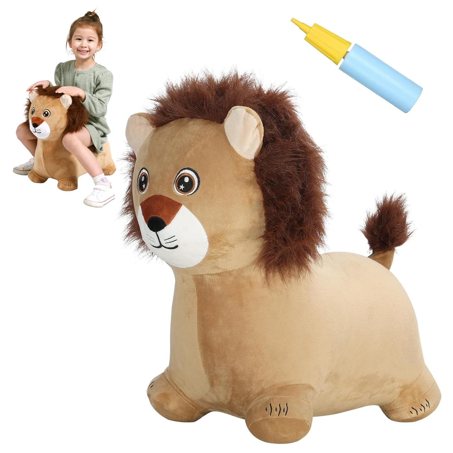 INPANY Bouncy Horse Lion Hopper Toy for Toddlers | Plush Ride-On Bouncer