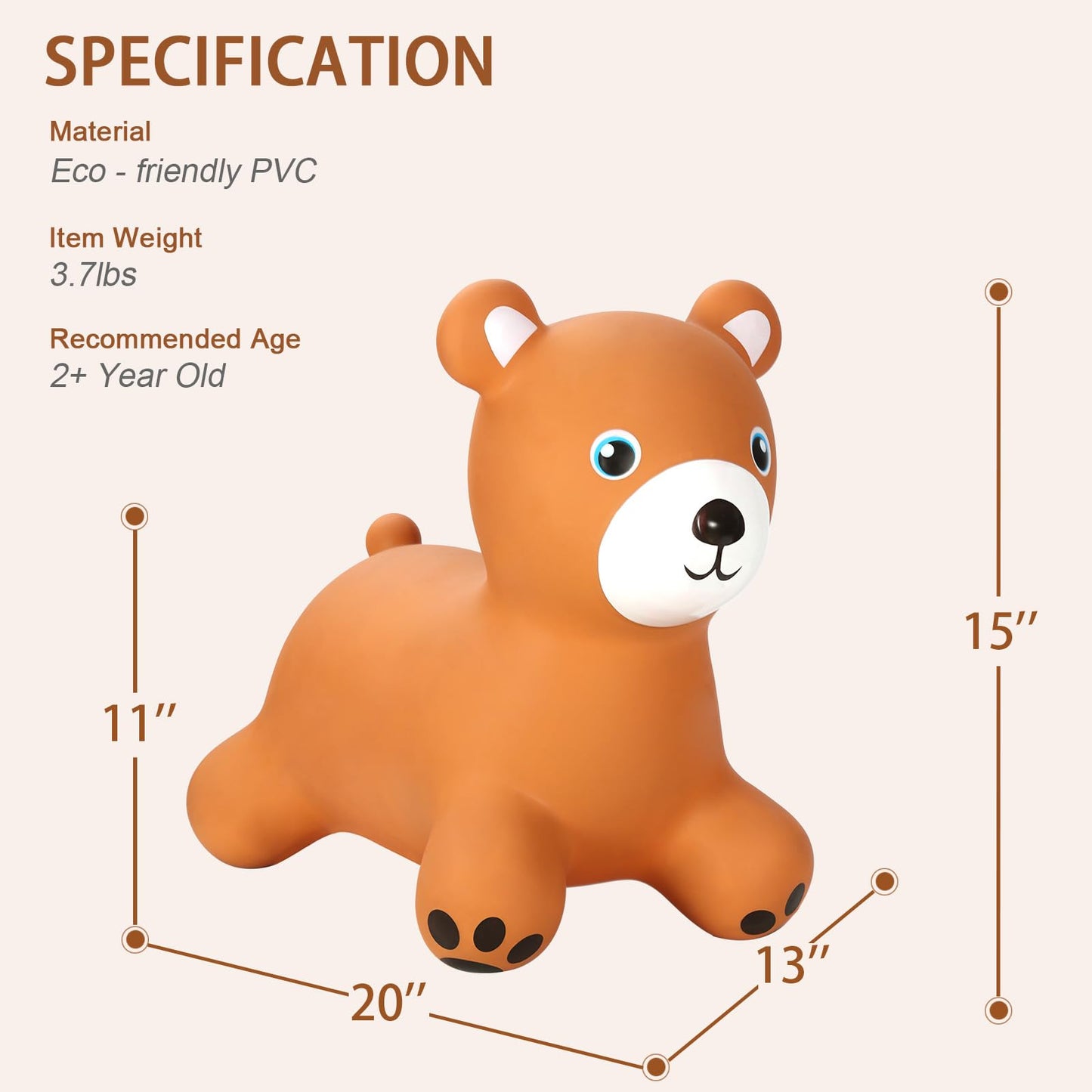 INPANY Bear Hopper Toy – Toddler Bouncy Animal Ride-On for Indoor & Outdoor Fun