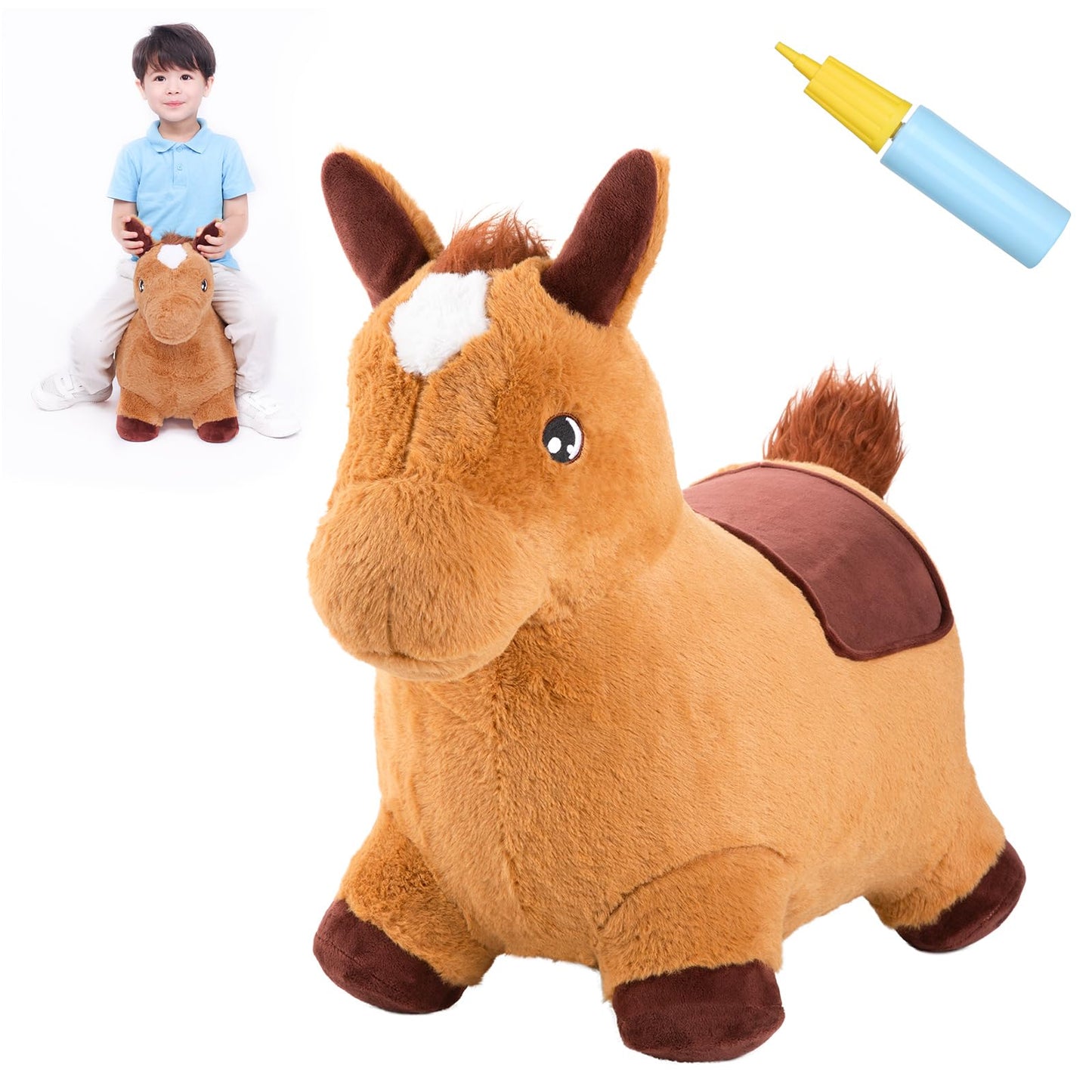 INPANY Bouncy Horse for Toddlers - Plush Ride-On Toy with Pump (Indoor & Outdoor)