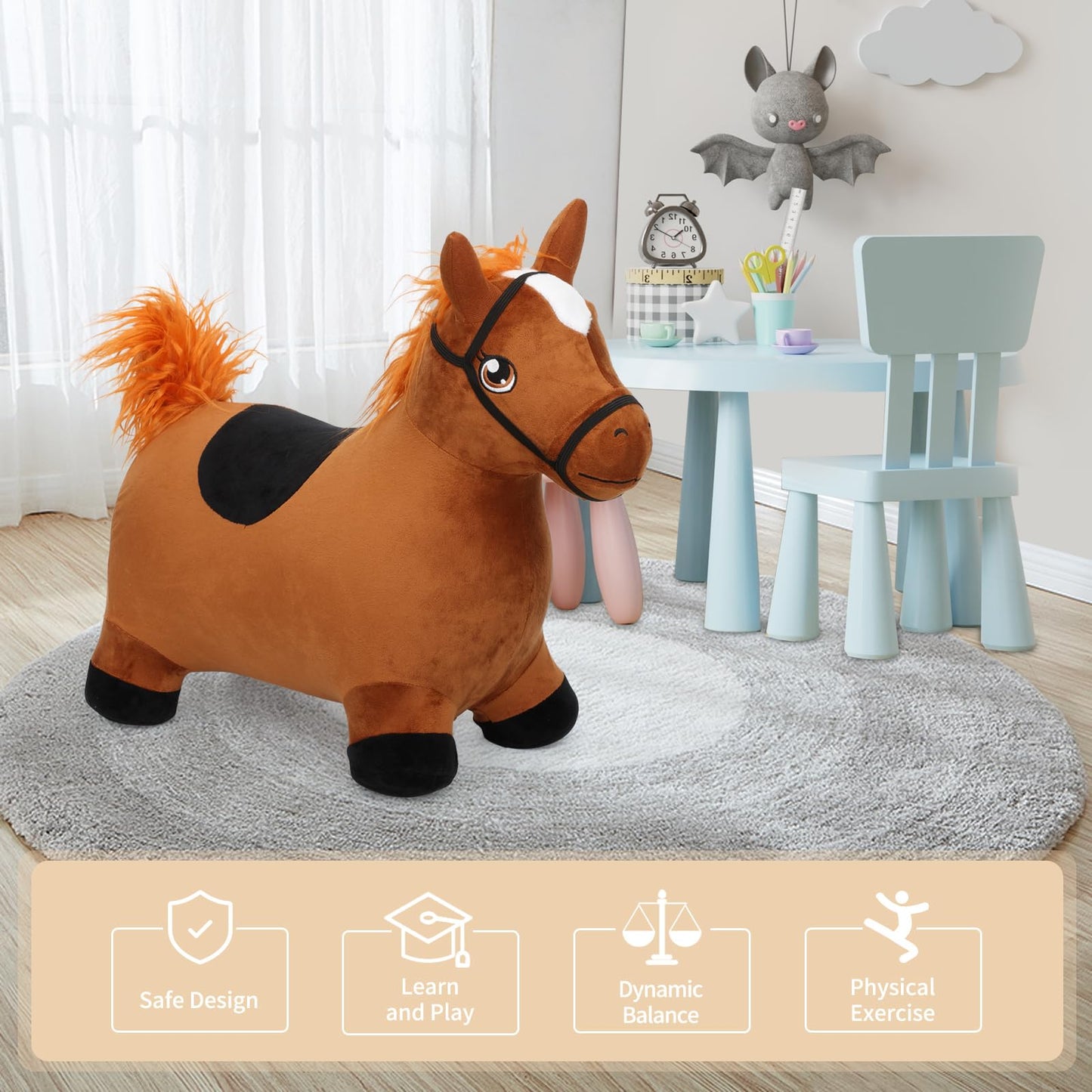 INPANY Bouncy Horse Toy for Toddlers – Plush Inflatable Hopper for Indoor & Outdoor Fun
