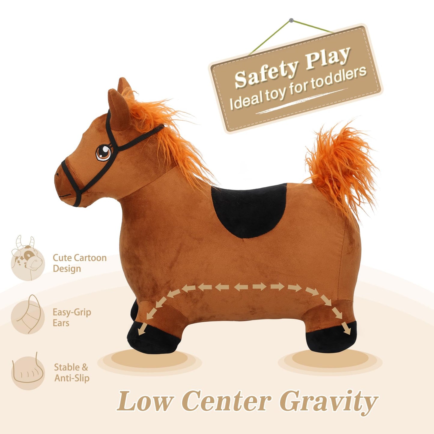 INPANY Bouncy Horse Toy for Toddlers – Plush Inflatable Hopper for Indoor & Outdoor Fun