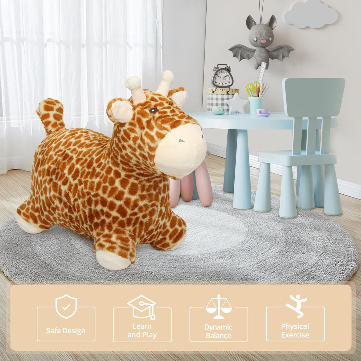 INPANY Bouncy Horse & Giraffe Hopper Toys for Toddlers – Plush Ride-On Jumping Buddies