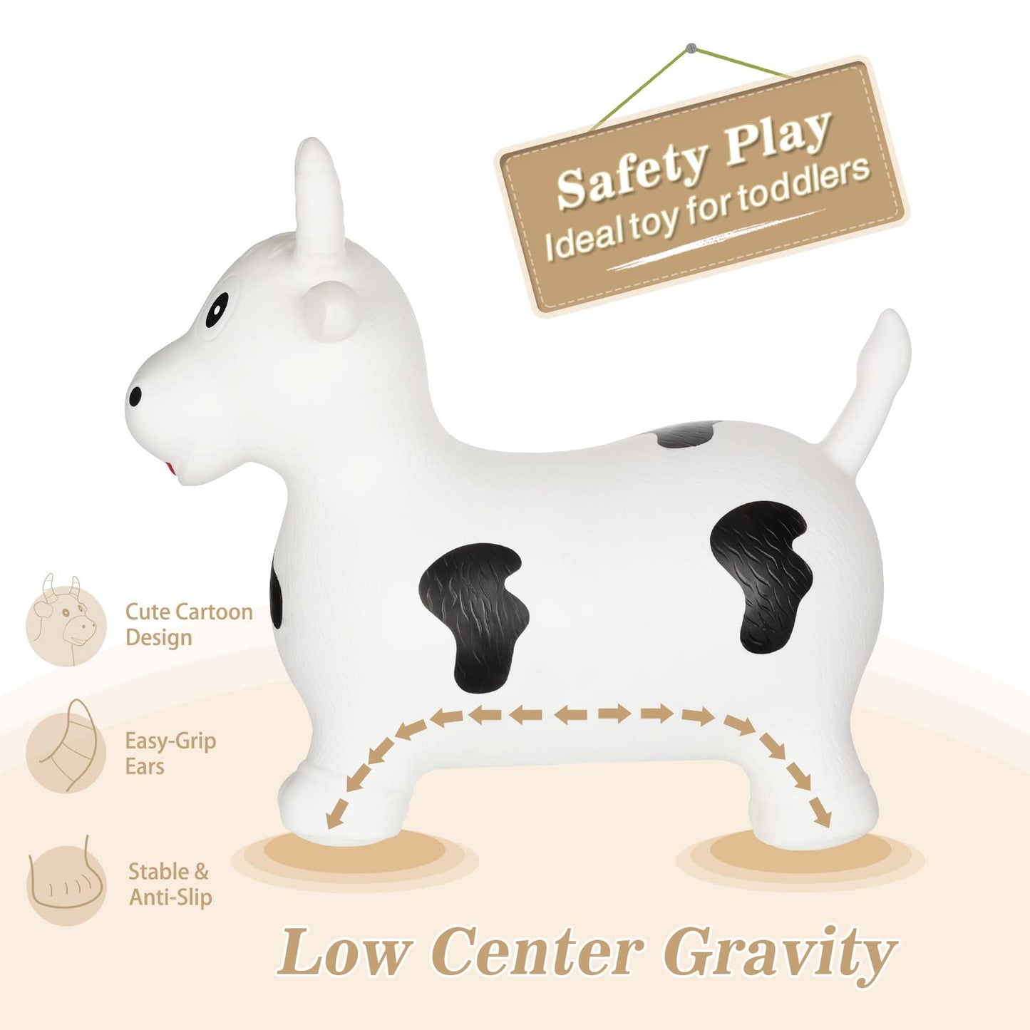 INPANY Inflatable Cow Hopper Toy – Ride-On Toddler Bouncer for Kids Aged 1–2