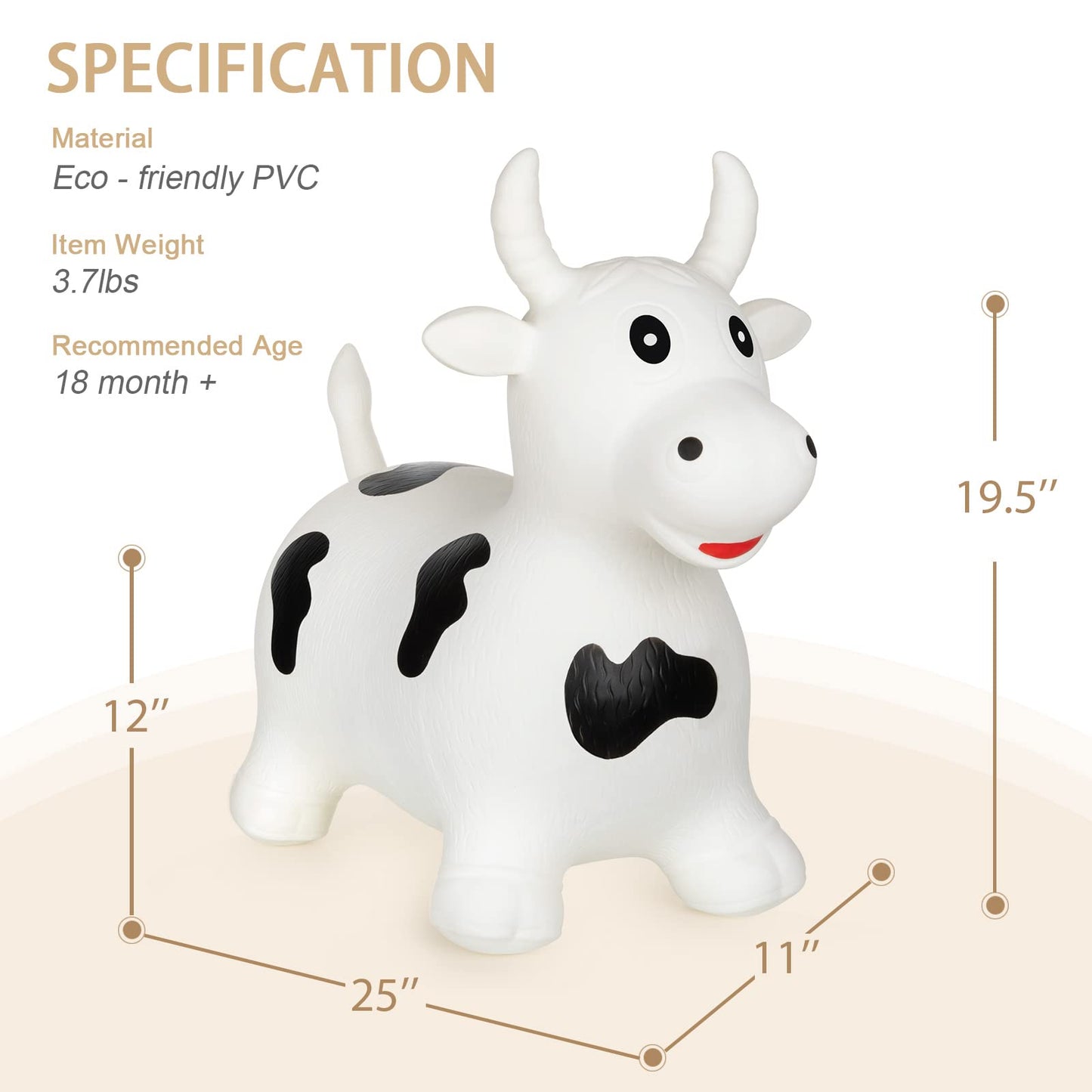 INPANY Inflatable Cow Hopper Toy – Ride-On Toddler Bouncer for Kids Aged 1–2
