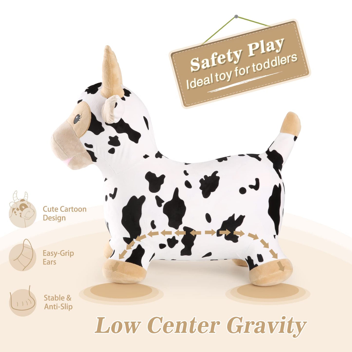 INPANY Bouncy Cow Hopper – Soft Plush Ride-On Toy for Toddlers | Indoor & Outdoor Fun