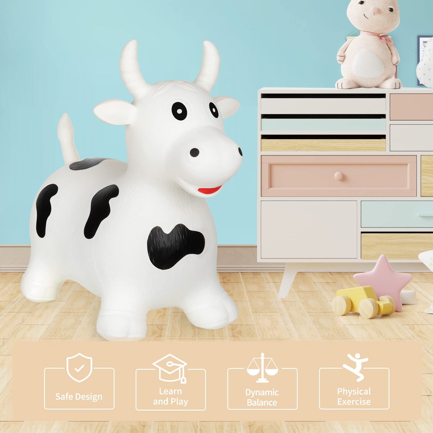 INPANY Inflatable Cow Hopper Toy – Ride-On Toddler Bouncer for Kids Aged 1–2