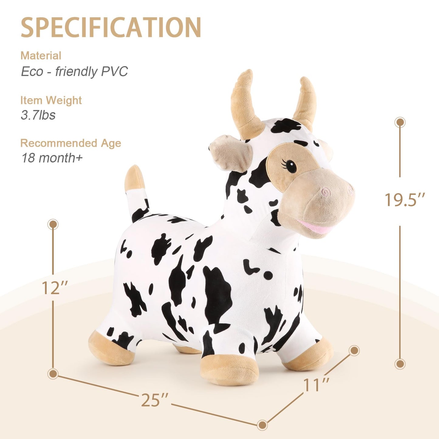 INPANY Bouncy Cow Hopper – Soft Plush Ride-On Toy for Toddlers | Indoor & Outdoor Fun