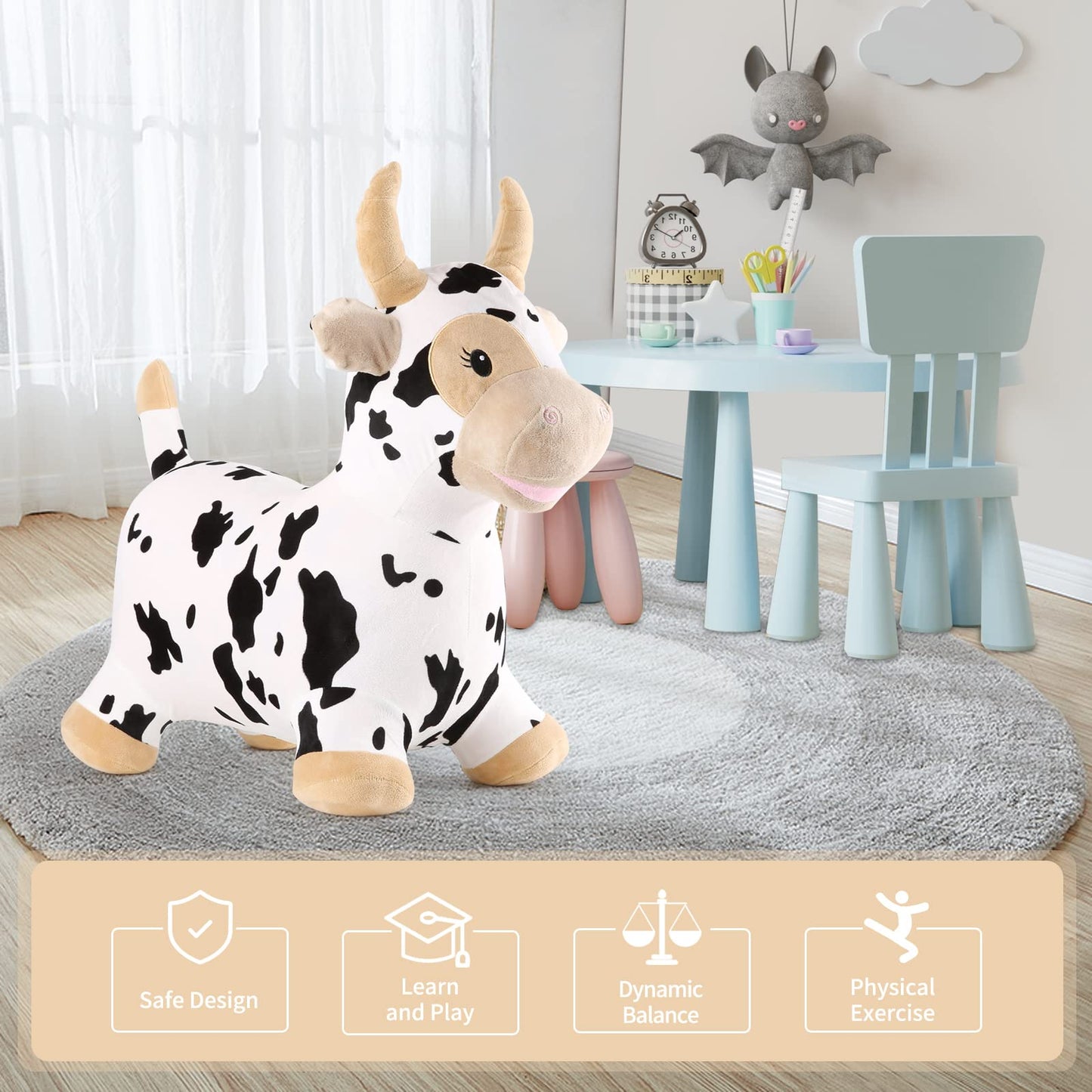 INPANY Bouncy Cow Hopper – Soft Plush Ride-On Toy for Toddlers | Indoor & Outdoor Fun