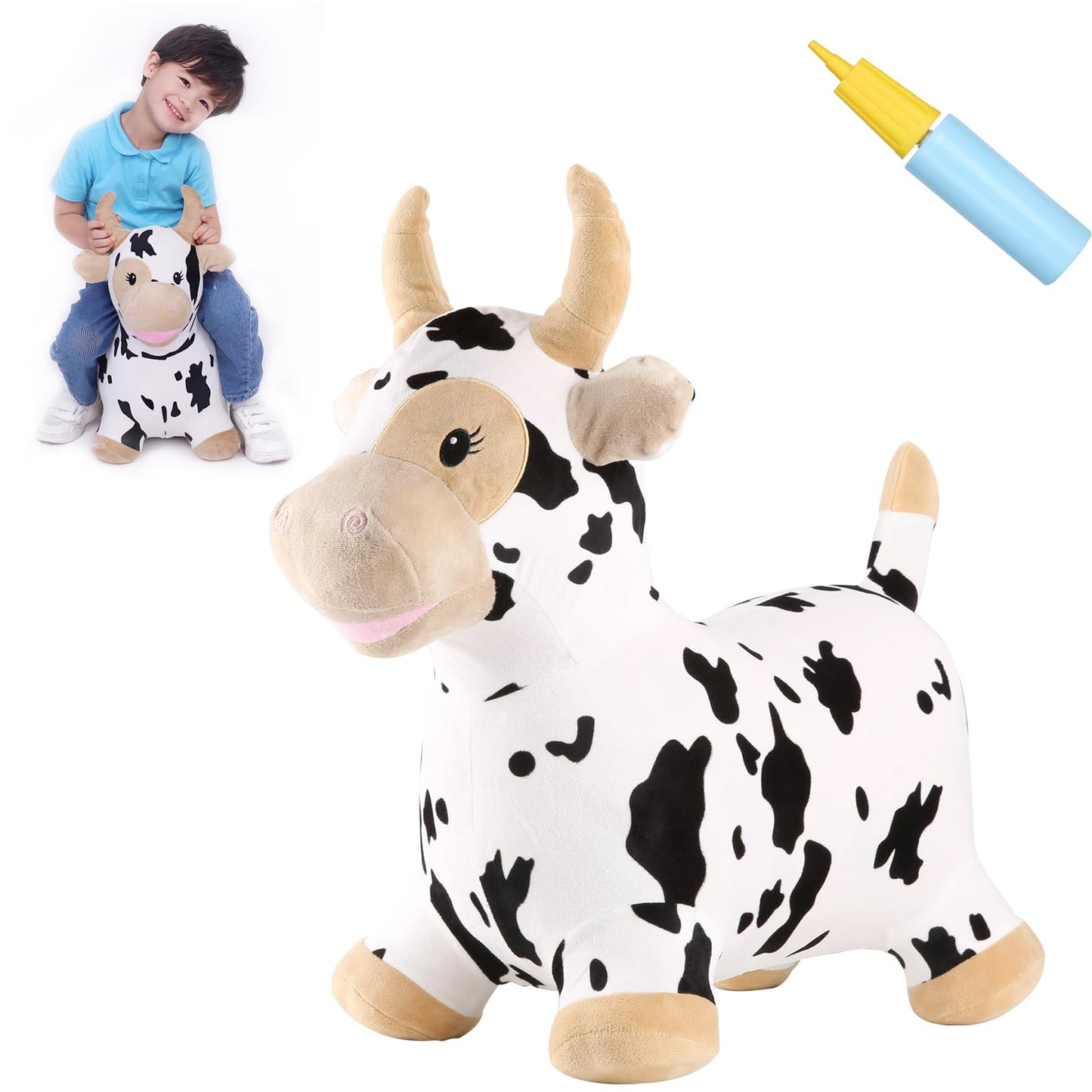INPANY Bouncy Cow Hopper – Soft Plush Ride-On Toy for Toddlers | Indoor & Outdoor Fun