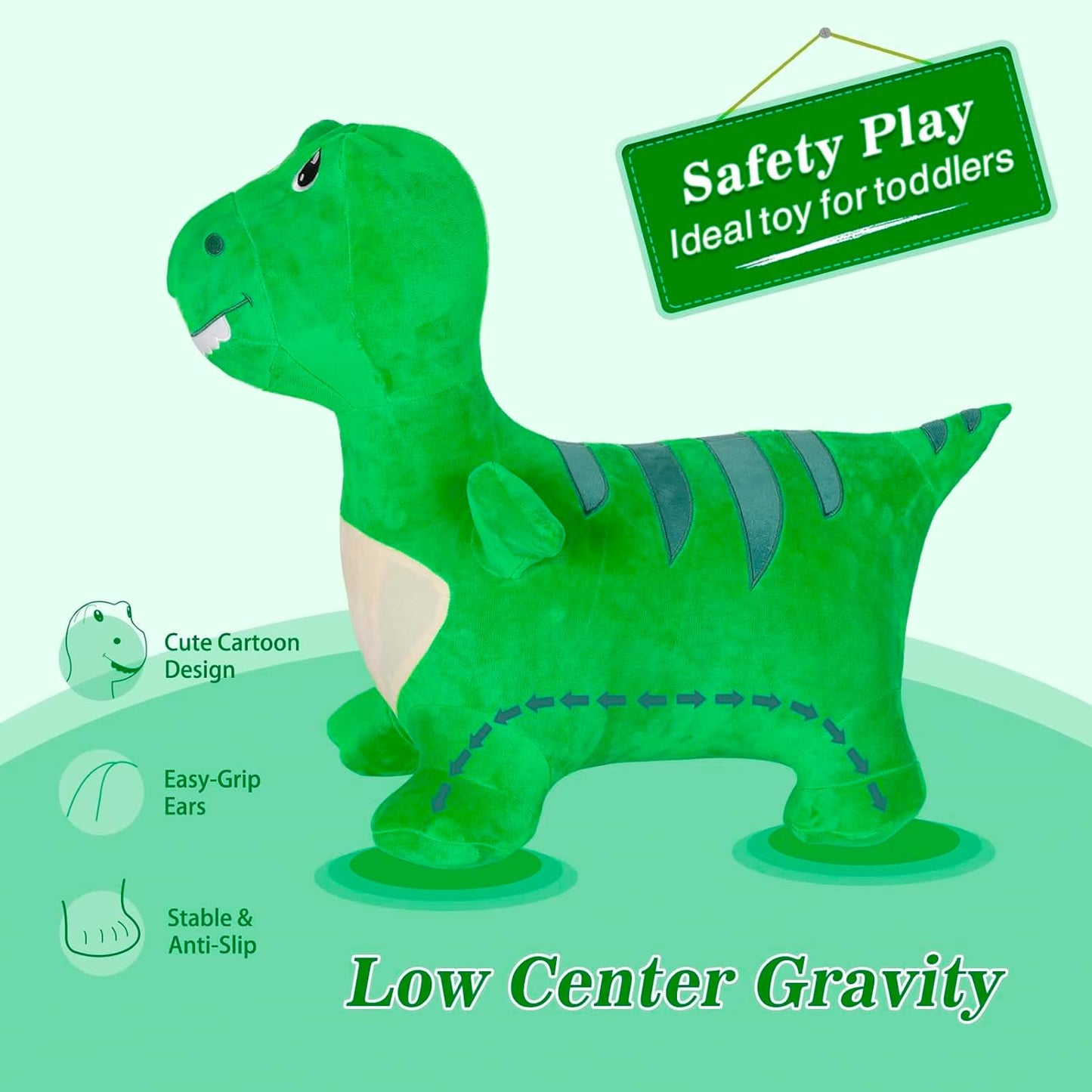INPANY Bouncy Dinosaur Hopper Toy for Toddlers – Plush Ride-On Dino for Indoor & Outdoor Fun