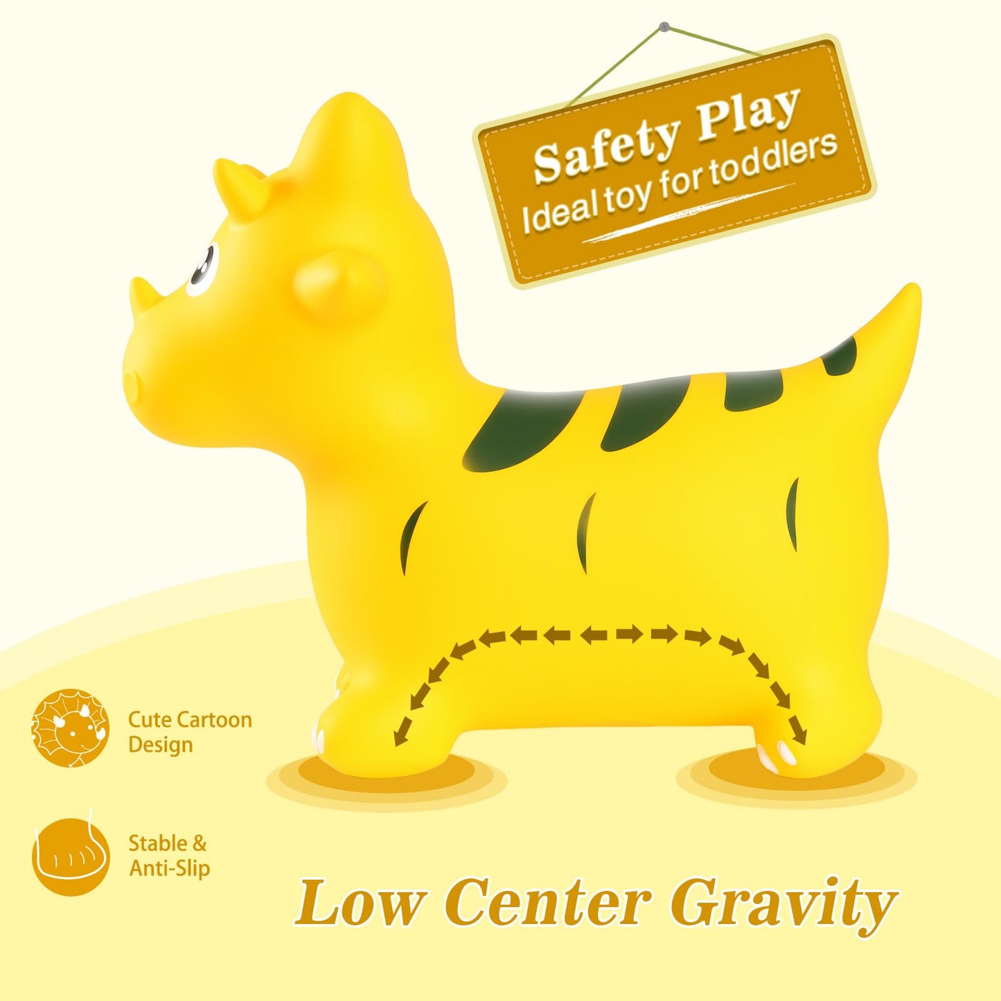 INPANY Bouncy Horse & Dinosaur Hopper Toy – Toddler Inflatable Ride-On (2–4 yrs) – Yellow