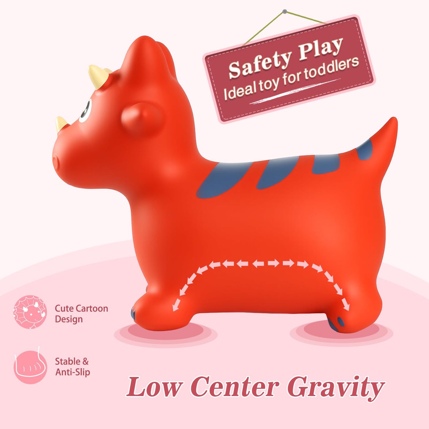 INPANY Bouncy Horse and Dinosaur Hopper – Durable Inflatable Toddler Bouncer for Indoor and Outdoor Play (Red)