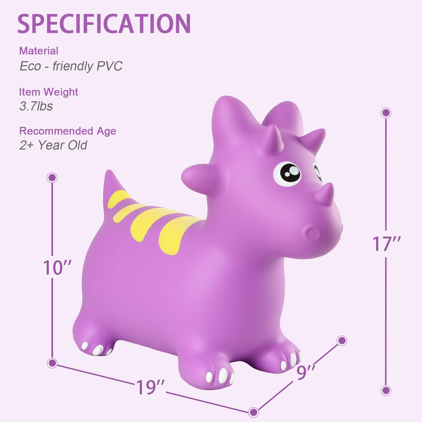 INPANY Bouncy Horse Dinosaur Hopper – Inflatable Toddler Ride-On (2–4 Yrs, Purple)