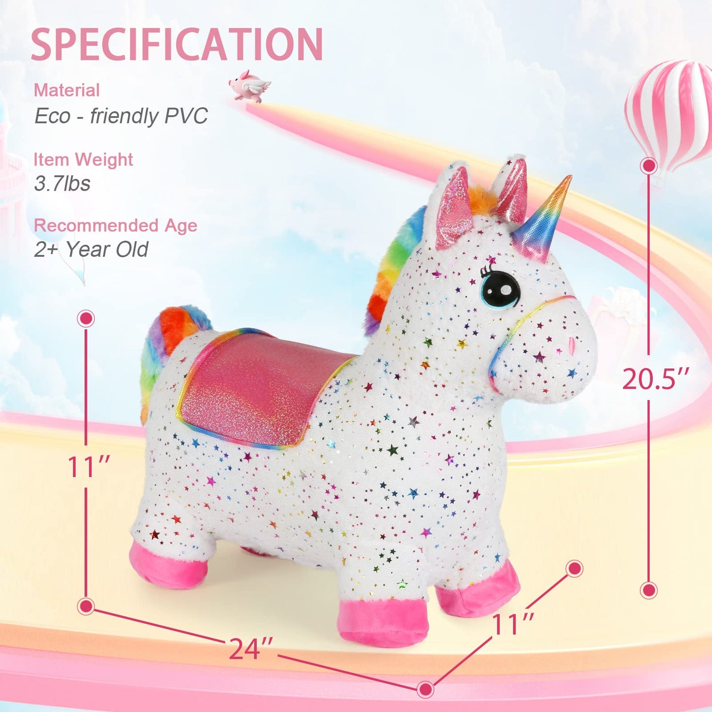 INPANY Unicorn Bouncy Horse Toy for Toddlers | Plush Inflatable Ride-on Hopper