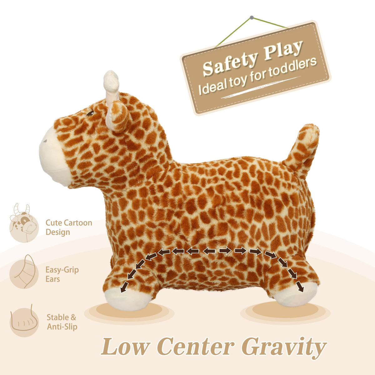 INPANY Bouncy Horse & Giraffe Hopper Toys for Toddlers – Plush Ride-On Jumping Buddies