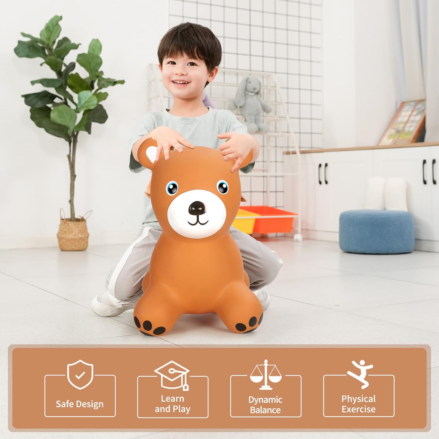 INPANY Bear Hopper Toy – Toddler Bouncy Animal Ride-On for Indoor & Outdoor Fun