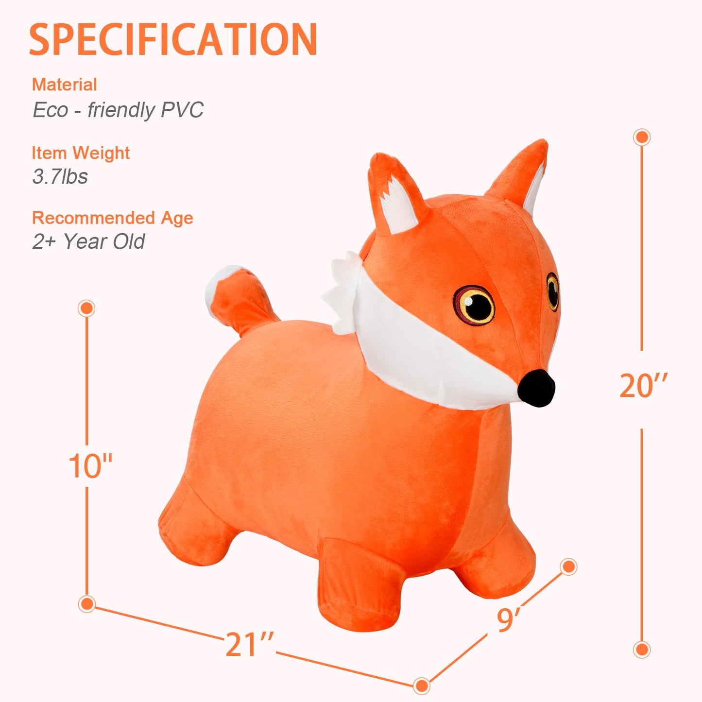 INPANY Fox Hopper Toy – Plush Bouncy Ride-On for Toddlers (Indoor/Outdoor)