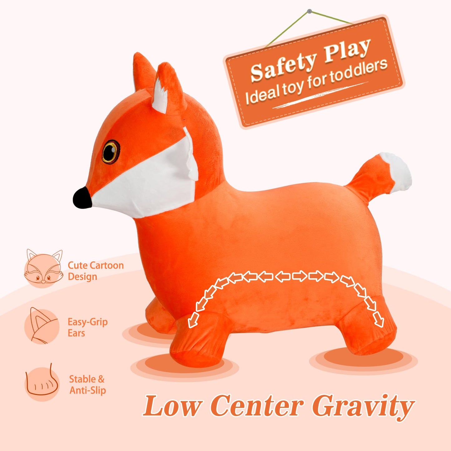 INPANY Fox Hopper Toy – Plush Bouncy Ride-On for Toddlers (Indoor/Outdoor)