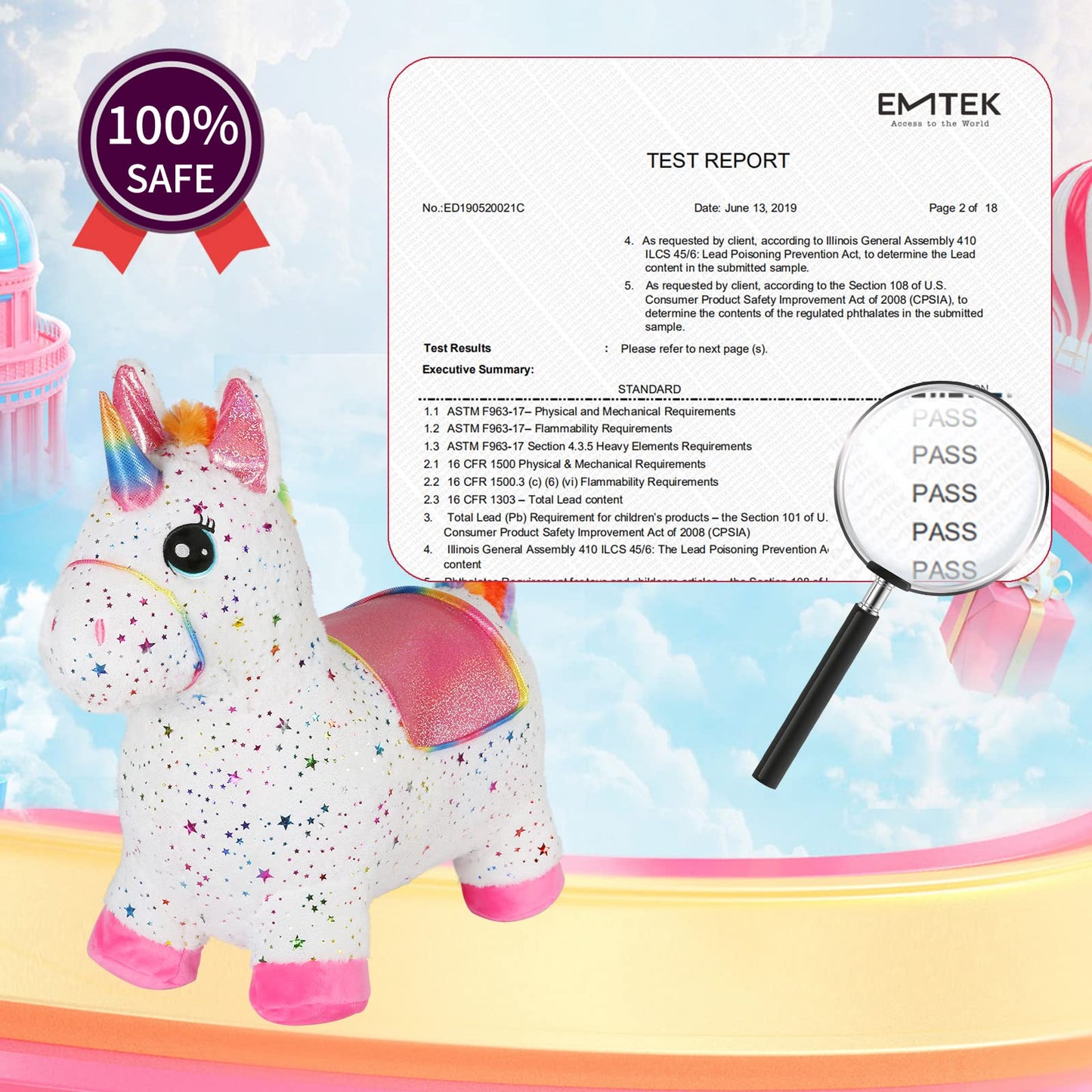 INPANY Unicorn Bouncy Horse Toy for Toddlers | Plush Inflatable Ride-on Hopper