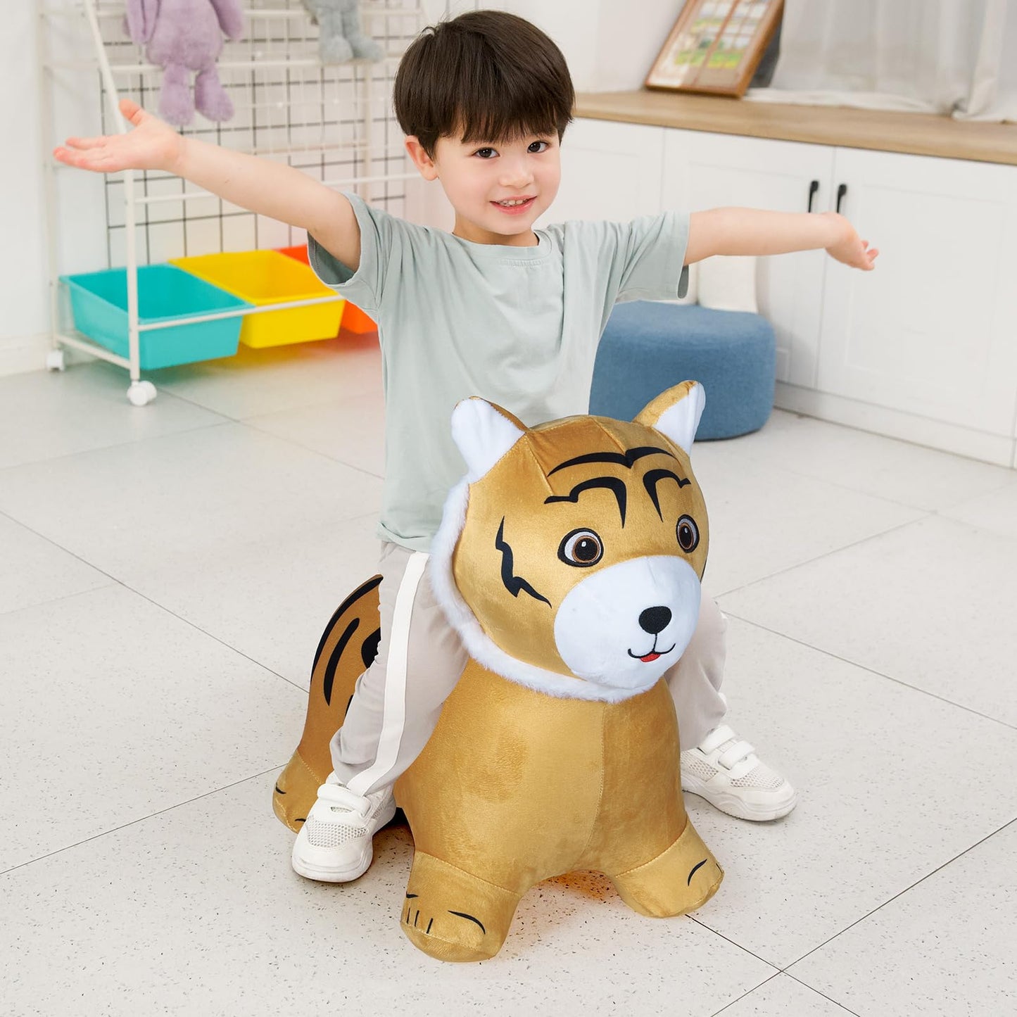 INPANY Tiger Bouncy Hopper Toy – Plush Ride-On for Toddlers