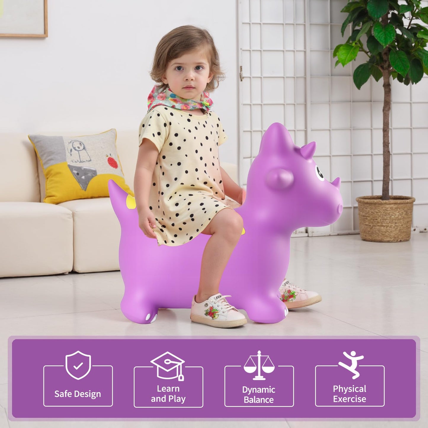 INPANY Bouncy Horse Dinosaur Hopper – Inflatable Toddler Ride-On (2–4 Yrs, Purple)