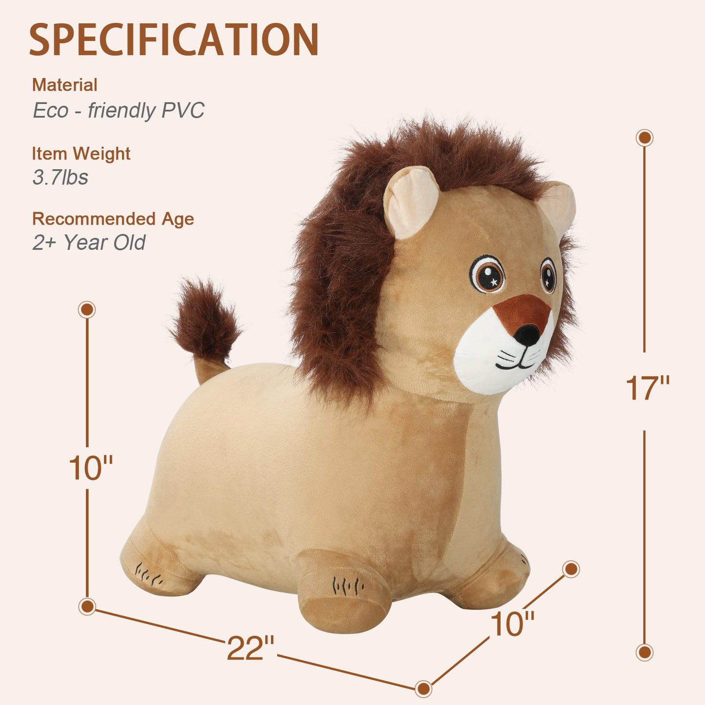 INPANY Bouncy Horse Lion Hopper Toy for Toddlers | Plush Ride-On Bouncer