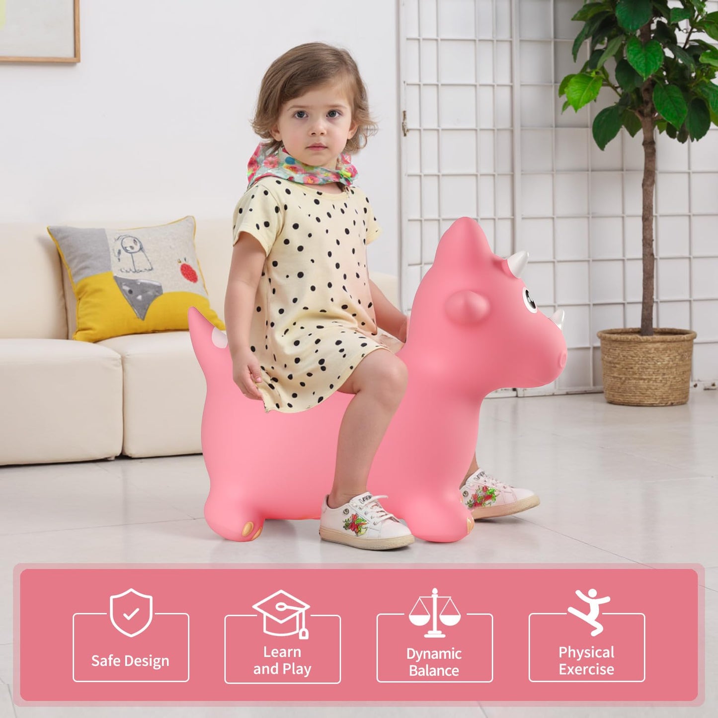 INPANY Bouncy Horse & Dinosaur Hopper — Inflatable Toddler Ride-On for Indoor & Outdoor Fun