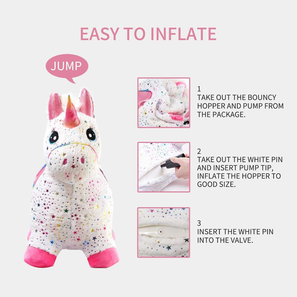 INPANY Unicorn Bouncy Horse Toy for Toddlers | Plush Inflatable Ride-on Hopper