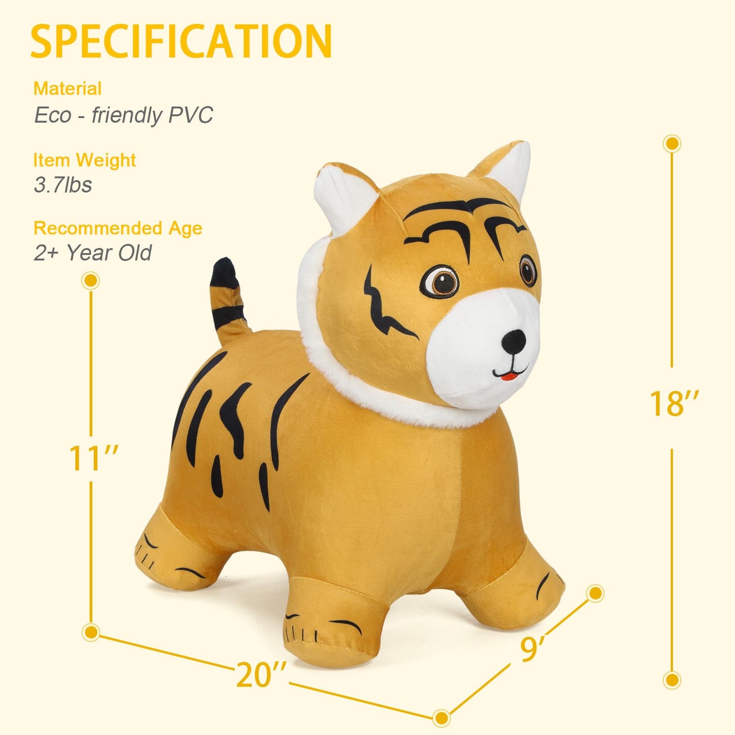 INPANY Tiger Bouncy Hopper Toy – Plush Ride-On for Toddlers