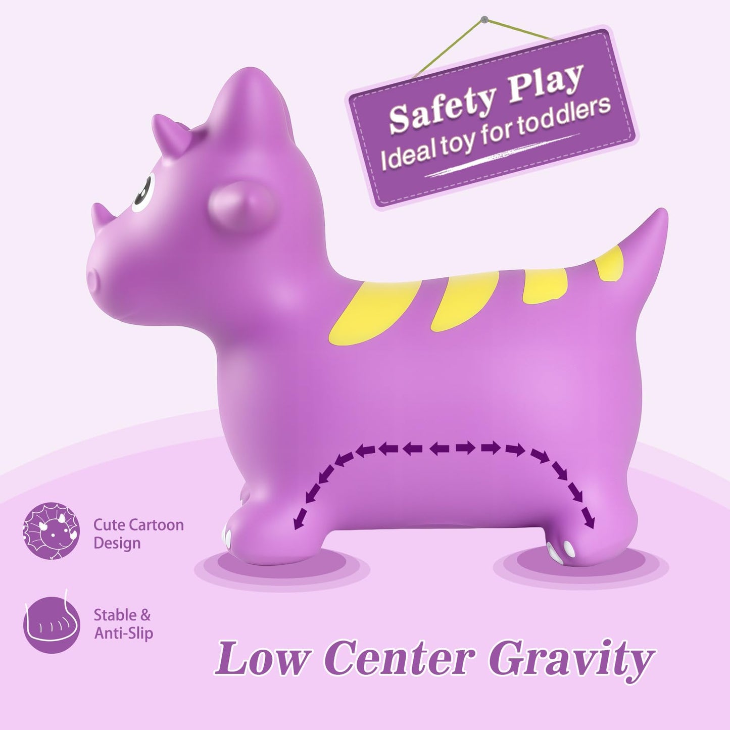 INPANY Bouncy Horse Dinosaur Hopper – Inflatable Toddler Ride-On (2–4 Yrs, Purple)