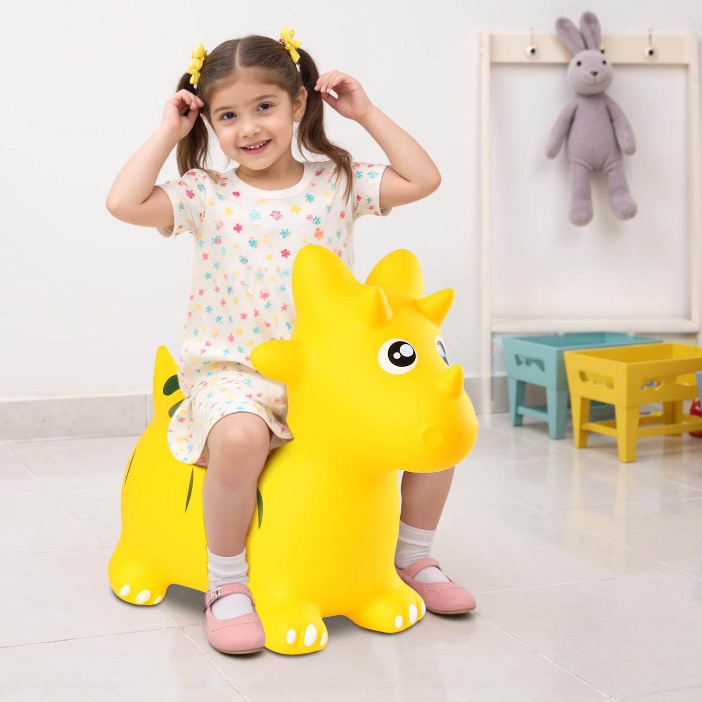 INPANY Bouncy Horse & Dinosaur Hopper Toy – Toddler Inflatable Ride-On (2–4 yrs) – Yellow