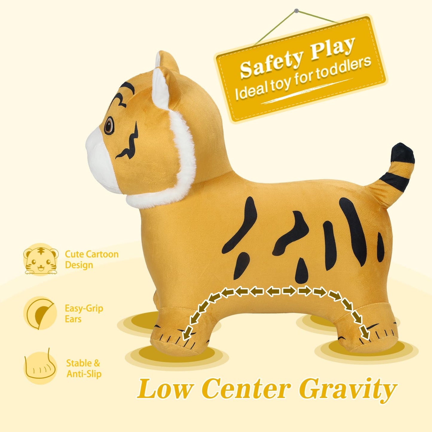 INPANY Tiger Bouncy Hopper Toy – Plush Ride-On for Toddlers