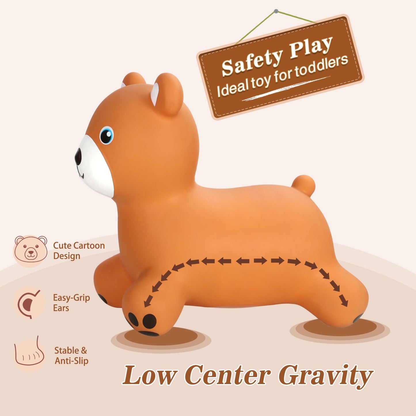 INPANY Bear Hopper Toy – Toddler Bouncy Animal Ride-On for Indoor & Outdoor Fun